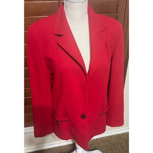 ALAN AUSTIN Vintage Red Blazer Black trim Wool Italy Jacket Career EU 44 US M